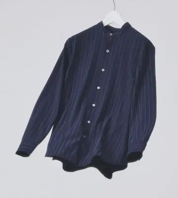 ABAHOUSE 밴드 카라 스트라이프 셔츠 네이비