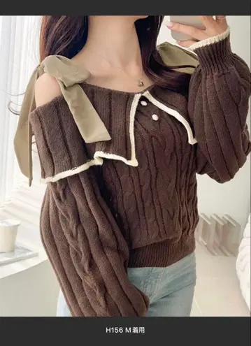 mily bilet 어깨 리본 니트 오프숄더 니트