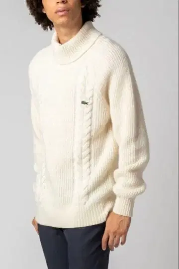 LACOSTE 알파카 블렌드 터틀넥 케이블 스웨터 화이트 L