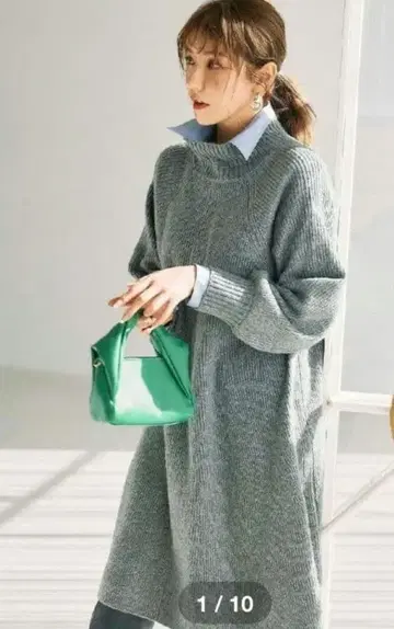 JUSGLITTY A라인 니트 원피스 베이지