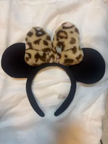 레오파드 무늬 리본 포함 미키 귀 머리띠