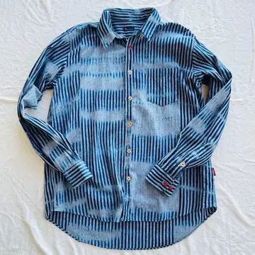 카스리라 kasurira 빙고 직조 루즈핏 캐주얼 셔츠 네이비 나염