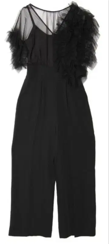 러그나무 문 프릴 달린 블랙 점프수트