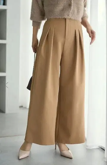 베이지 하이웨스트 플리츠 슬랙스 M 사이즈