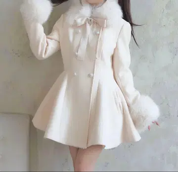 nogenki 퍼 플레어 펄 더블 코트