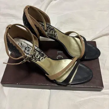 블랙/베이지 하이힐 24cm 일본제