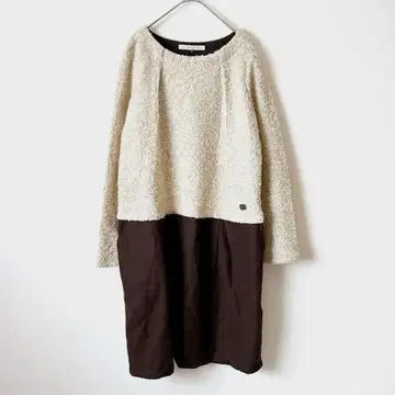 릴라시크 트위드 원피스 튜닉 울 혼방 베이지 브라운 M 안감 부착