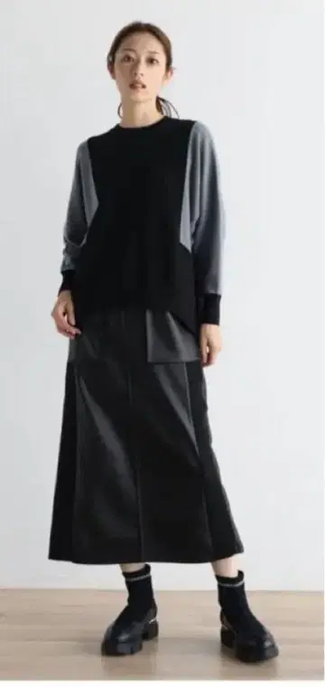 야마다야 바이컬러 니트 스웨터 긴팔