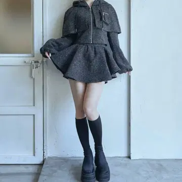 Darich 라메 트위드 후드티 셋업