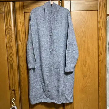 그레이 후드 부착 롱 가디건