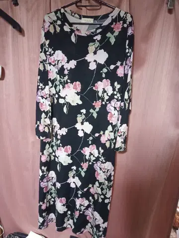 일품 일품 SHARARA 요코하마 실크 100% 꽃무늬 긴팔 롱 원피스