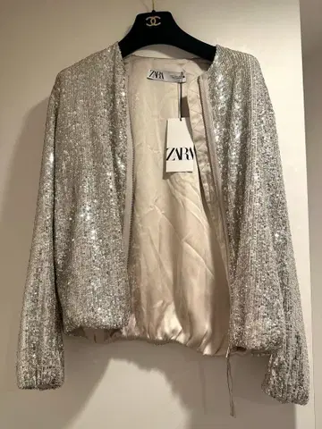 택 포함 새상품 ZARA 스팽글 블루종 자켓 M