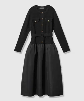 ANAYI 그로그랭 콤비 벨트 원피스 38