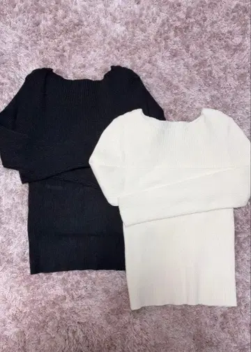 2벌 세트 louere 두꺼운 원단 보트넥 긴팔 리브 니트