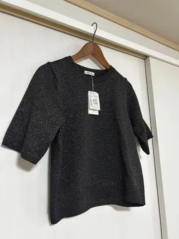 야마다야 Aga 라메 믹스 블랙 니트 반팔 38