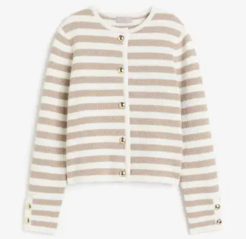 H&M 니트 가디건 보더 베이지 골드 버튼 니트 자켓
