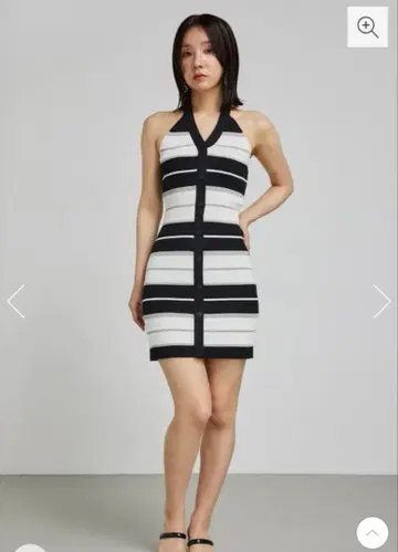 스트라이프 슬리브리스 니트 원피스 리엔다 rienda