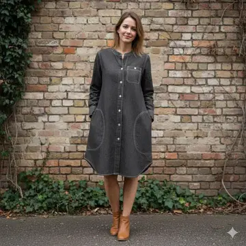 BEAMS HEART 노카라 데님 셔츠 원피스 튜닉풍 프리