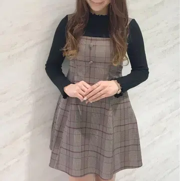 AnMILLE 안미르 백 레이스업 리본 체크 무늬 미니 원피스