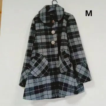 체크 무늬 울 혼방 코트 여성용 M 그레이