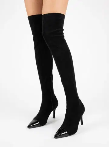 ANELA TOKYO 블랙 스웨이드 니하이 부츠