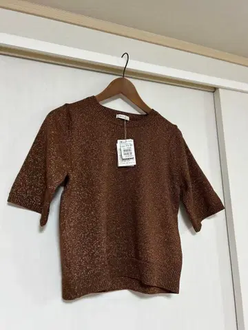 야마다야 Aga 브라운 니트 반팔 상의