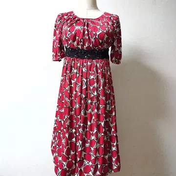 세라비 도트 무늬 원피스 M 일본제 레드 블랙 레이스 귀여움