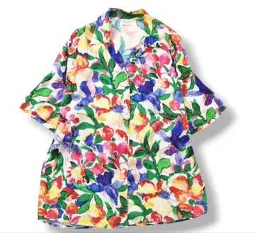 [고급] 이탈리아제 베네통 반팔 레이온 셔츠 꽃무늬