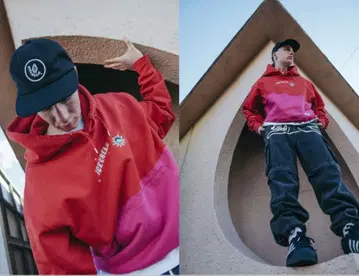 ICECREAM 레드 x 핑크 후드티 XL