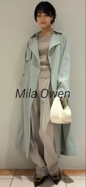 미라 오웬 Mila Owen 민트 그린 트렌치코트 봄 코트