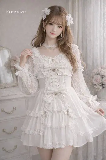 [ 완판 색상 ] LIZ LISA 프론트 티어드 쉬폰 원피스 화이트 양산