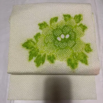 후쿠로 오비 옐로우 그린 꽃무늬 자수 총 시보리