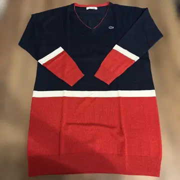즉시 구매 LACOSTE 네이비 레드 V넥 니트 원피스 38!