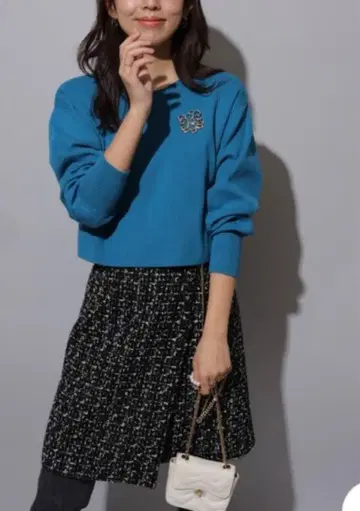 저스길리티 체인 포함 트위드 미니 스커트 M 사이즈