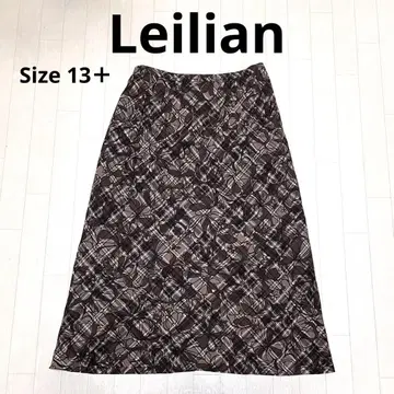 Leilian 플레어 스커트 롱 스커트 체크 꽃무늬 올 패턴 브라운