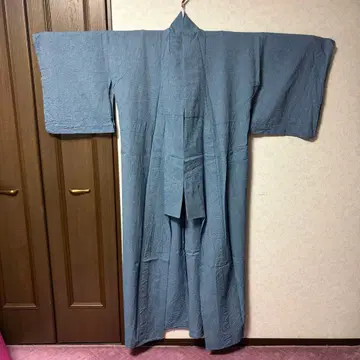 가슴 너비 넓은 코몬 시지라 직물 빅 사이즈 기모노 파란색