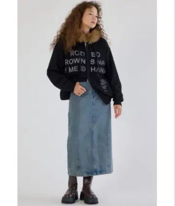 로데오 크라운 커브 데님 맥시 스커트