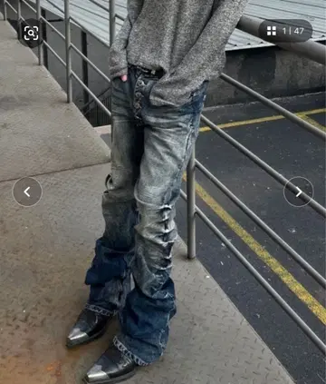 Y2K 개더 플레어 실루엣 데님