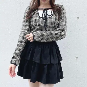 긴팔 체크 파이핑 티셔츠 원 웨이