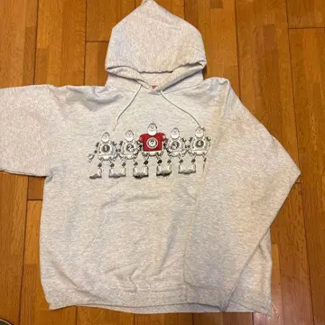 로봇 캐릭터 프린트 그레이 후드티