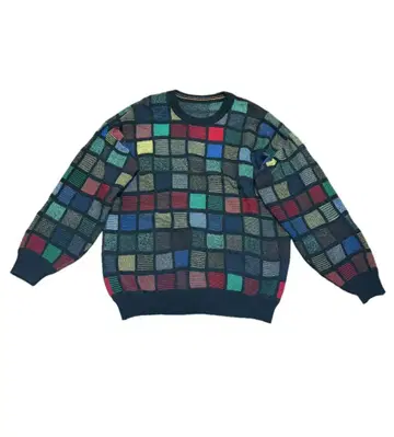 멀티 컬러 체크 무늬 아크릴 니트 스웨터