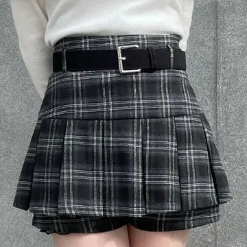 벨트 포함 플리츠 치마바지 체크 무늬