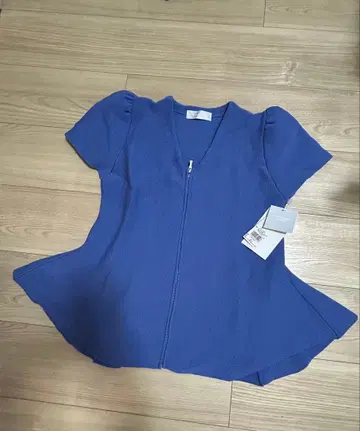 CELFORD 상의 가디건 페플럼 변형 니트 반팔 블루 파랑