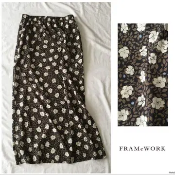 FRAMeWORK 꽃무늬 롱 스커트 브라운