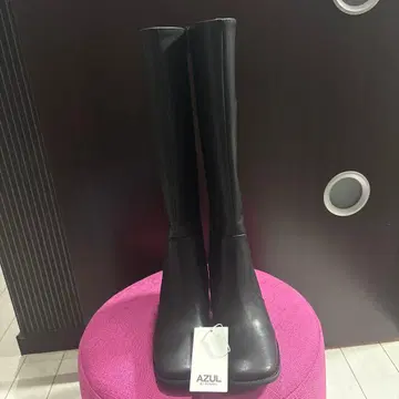 AZUL 블랙 롱 부츠 중간 힐