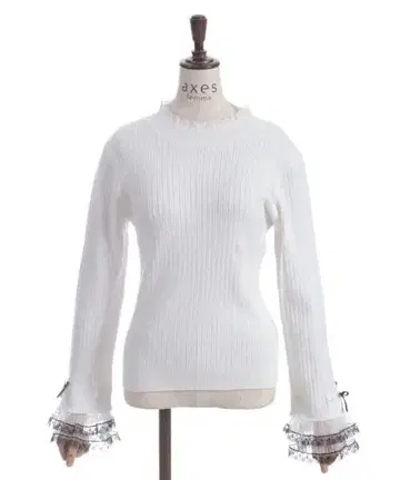 axes femme 액시즈 리본 튤 레이스 니트 화이트