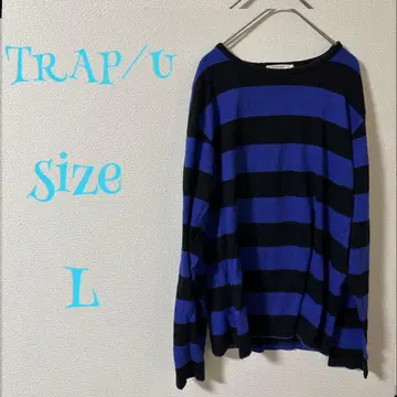 TRAP/u 7부/긴팔 티셔츠 L 블랙과 파랑 스트라이프