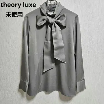 새상품 theory luxe 띠어리 럭스 보타이 새틴 블라우스 그레이