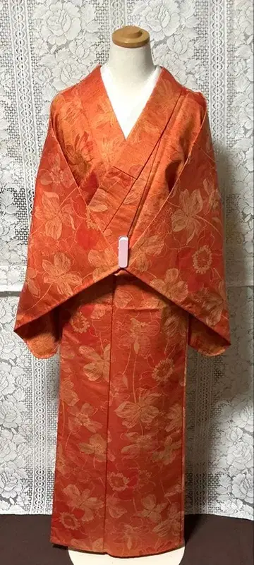 [미사용에 가까움] 울 기모노 꽃무늬 울 일본 의류 일부 교육용 실 포함