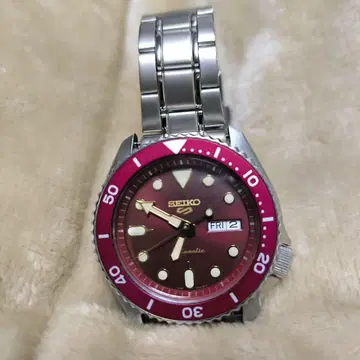 SEIKO 5 자동 와인딩 손목시계 버건디